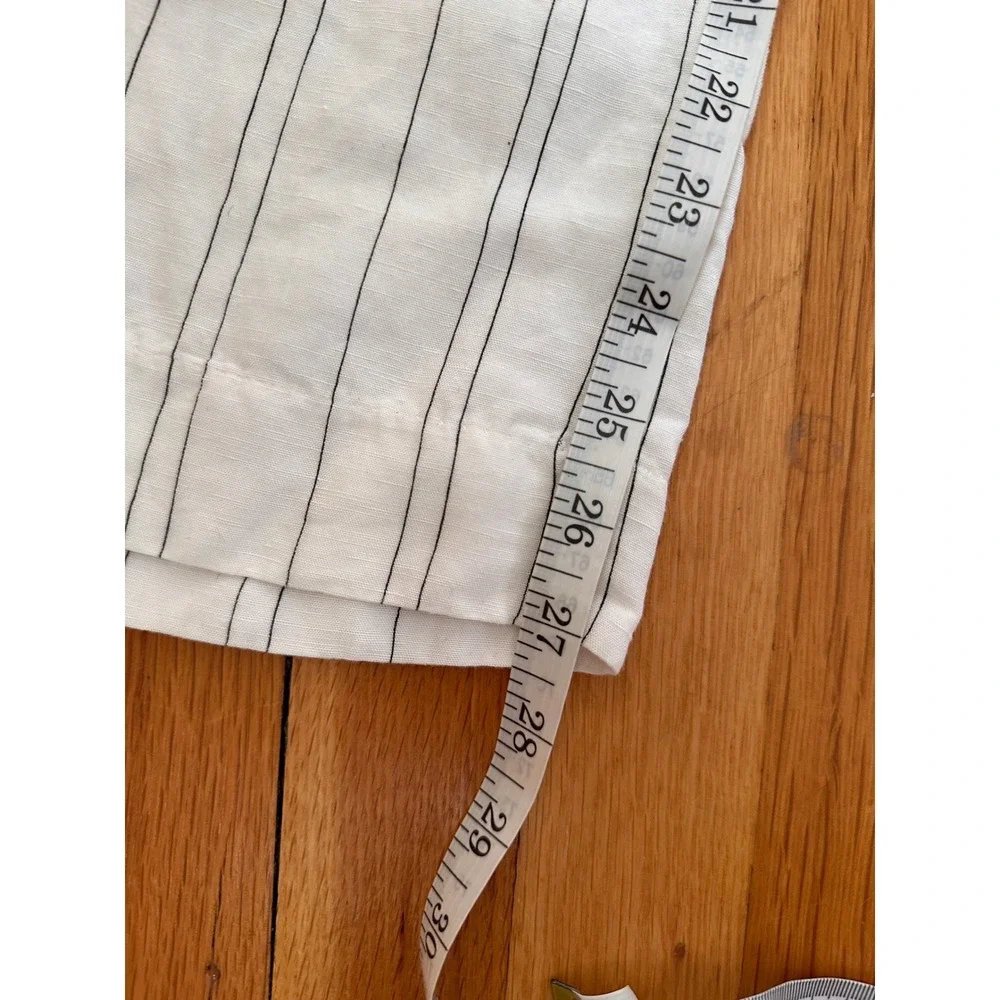 H&M Women White Striped Linen Blend Wide Leg Drawstring Pants Size S